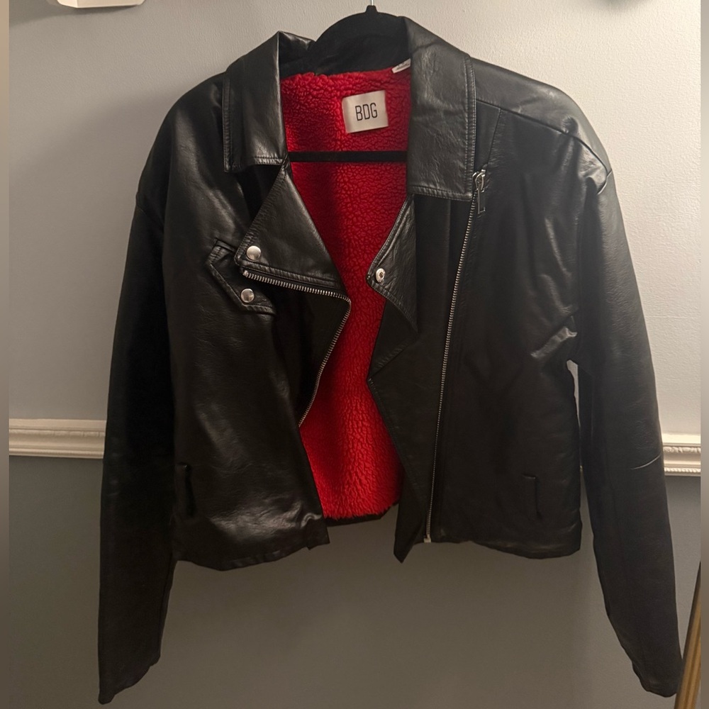 BDG red Sherpa lined leather jacket